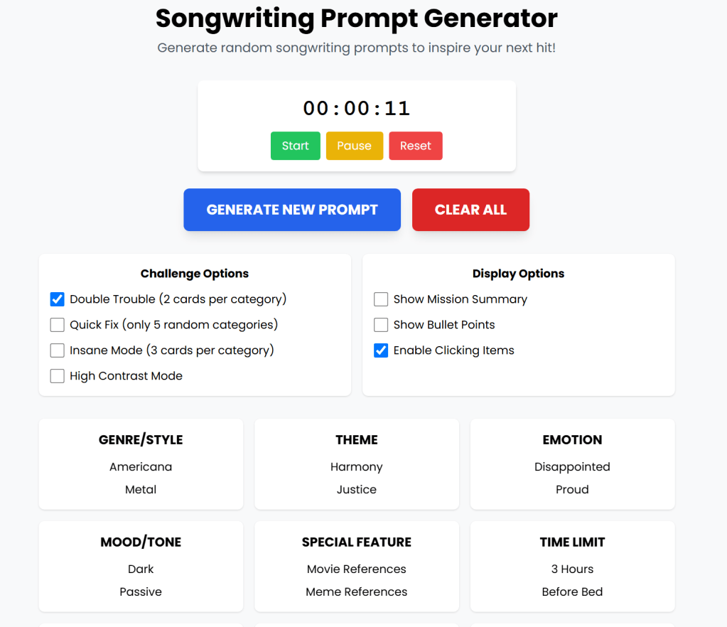 Songwriting Prompt Generator