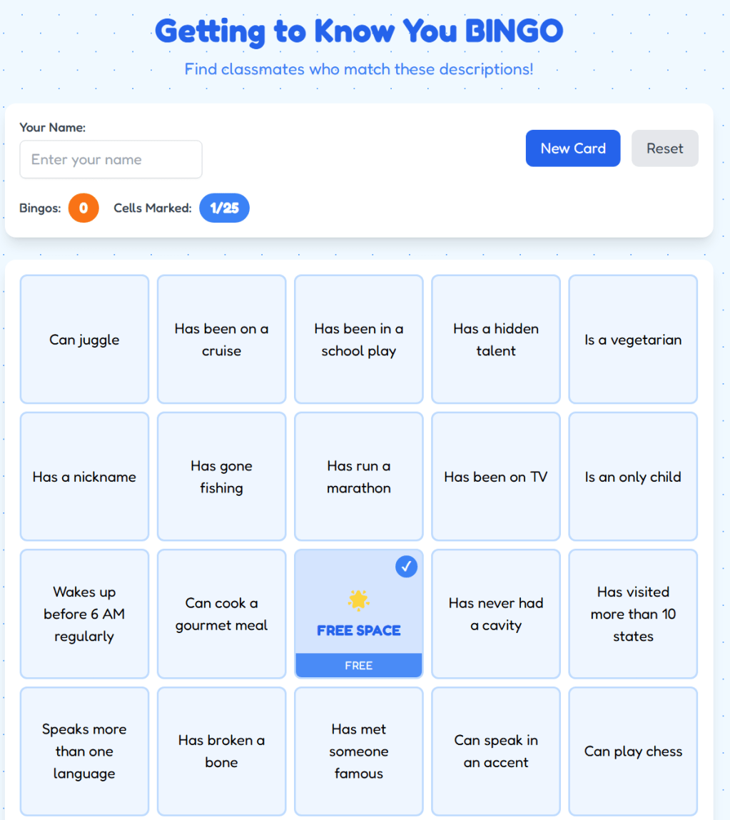 Getting to Know You BINGO (GAME&nbsp;APP)